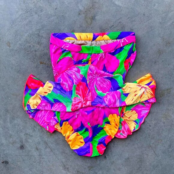 90s vintage blue and green bikini set with a Hawaiian print - Picture 6 of 8